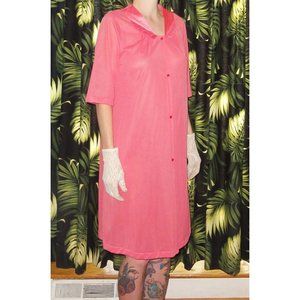 Vintage Salmon Pink Vassarette Nightgown L pinup retro sleepwear embroidery